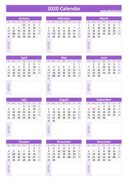 Calendar with holidays