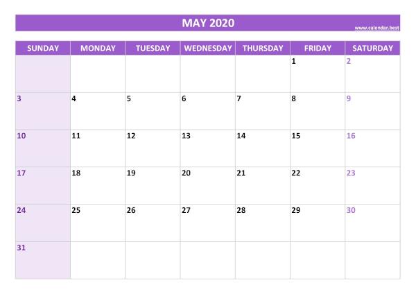 May calendar 2020