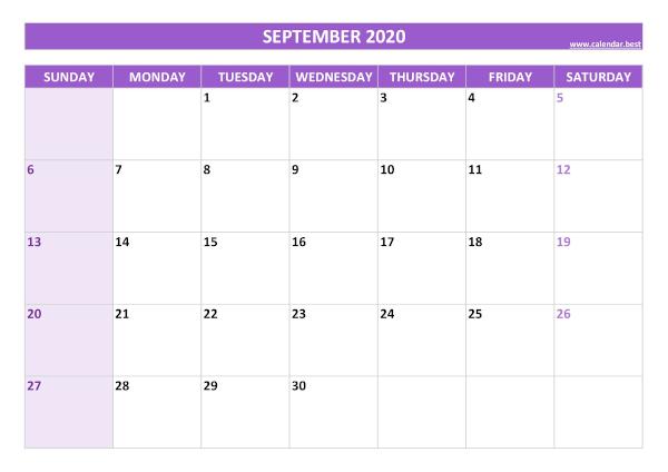 September calendar 2020