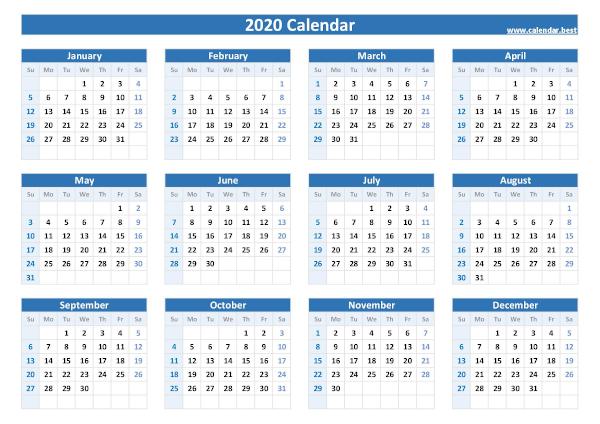 2020 calendar