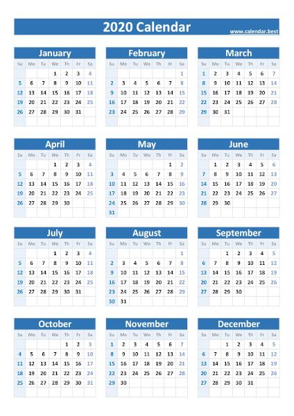 2020 calendar