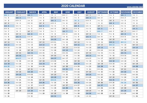 2020 yearly calendar with holidays