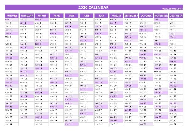 2020 yearly calendar with holidays