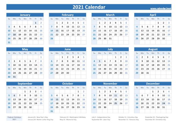 2021 calendar with holidays