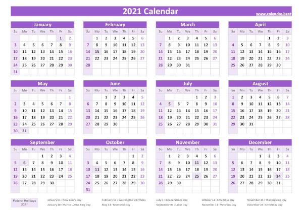 2021 calendar with holidays