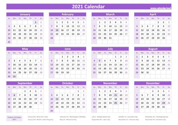 2021 calendar with holidays.