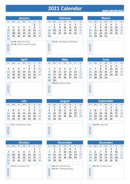 Calendar with holidays