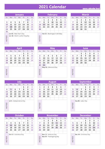 Calendar with holidays