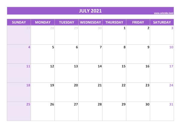 July calendar 2021