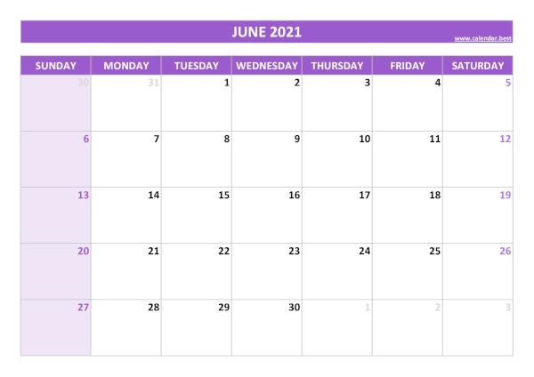 June calendar 2021