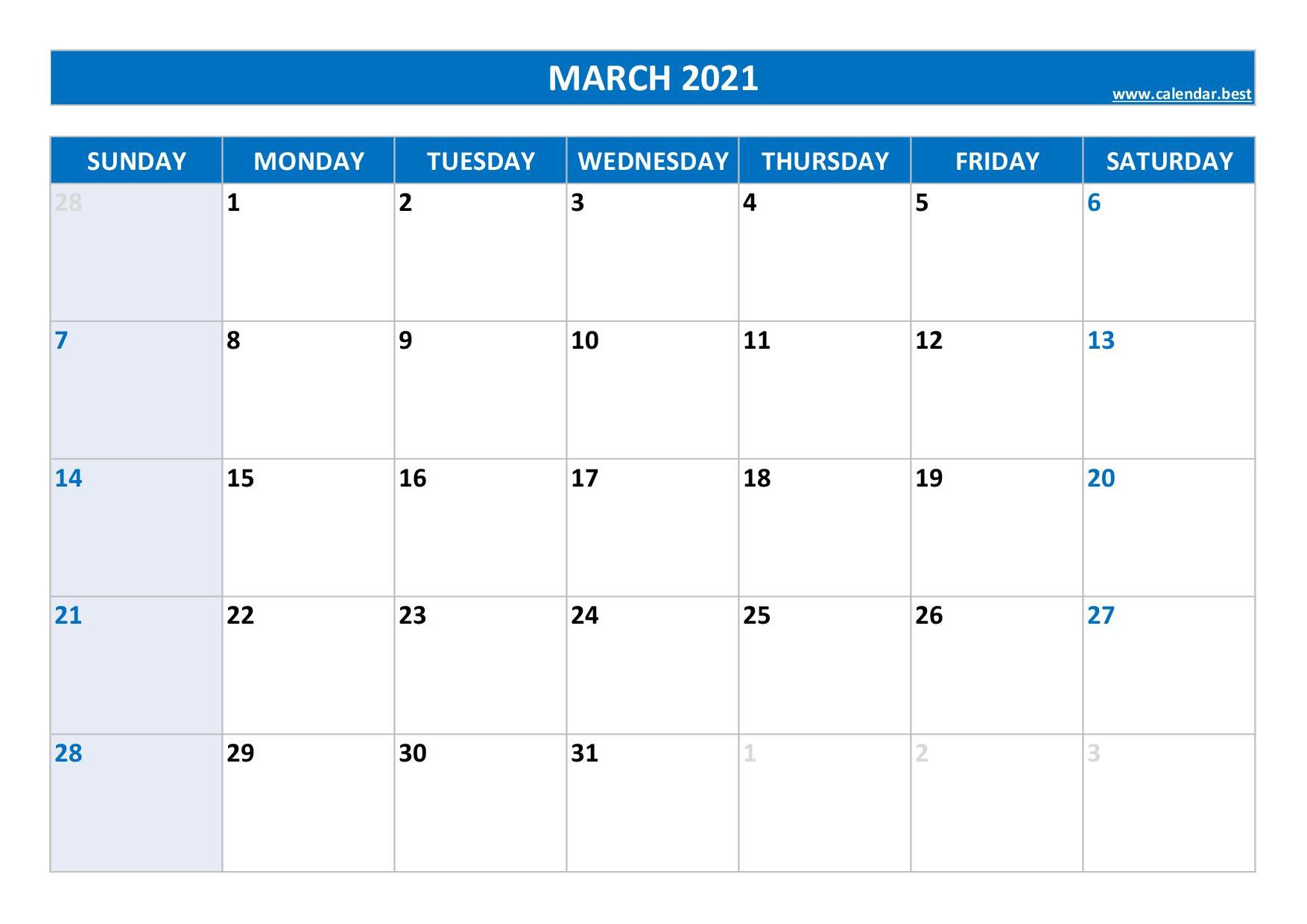 March 2021 Calendar Calendarbest