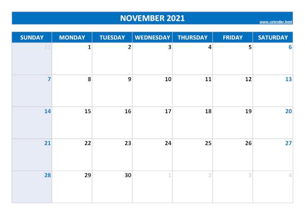 November calendar 2021