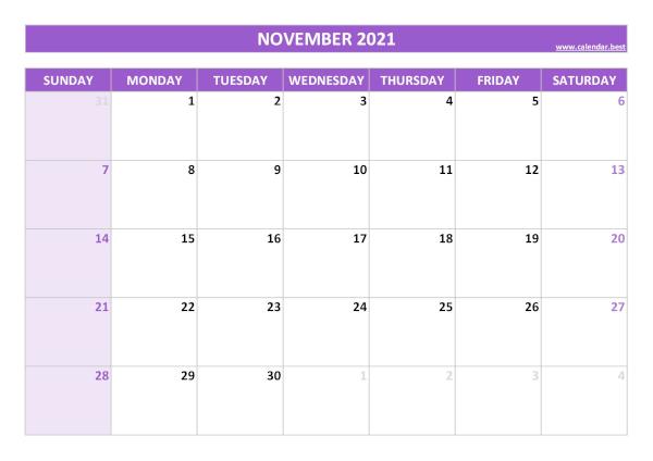 November calendar 2021