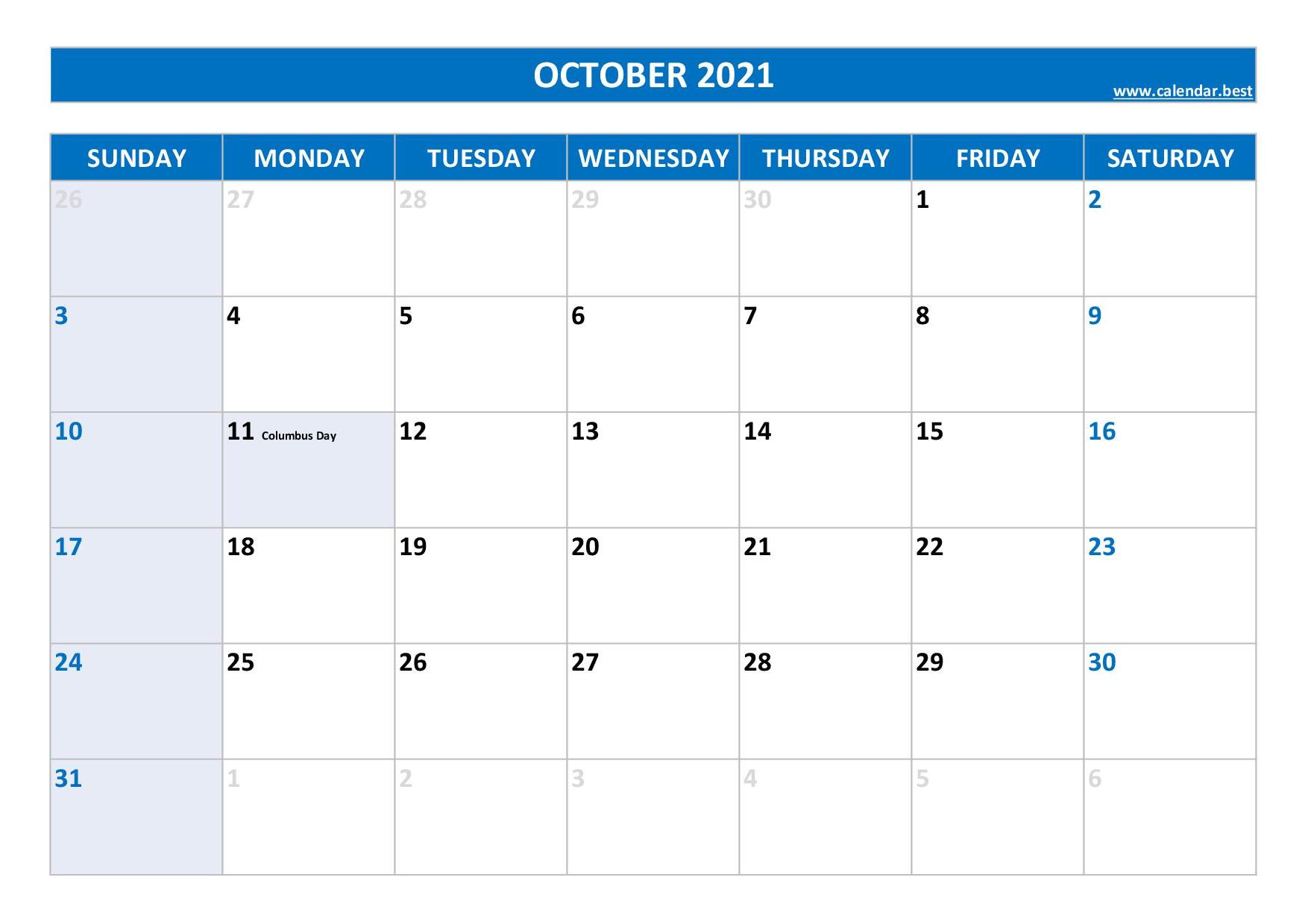 October 2021 calendar Calendar.best