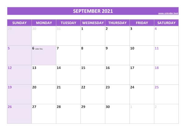 September calendar 2021 with holidays