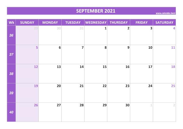 September calendar 2021 with week numbers
