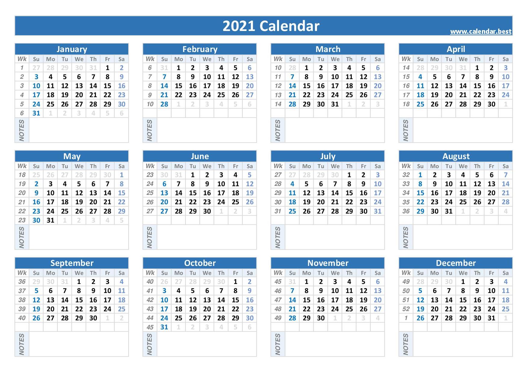 2021 Calendar With Week Numbers Customize and Print
