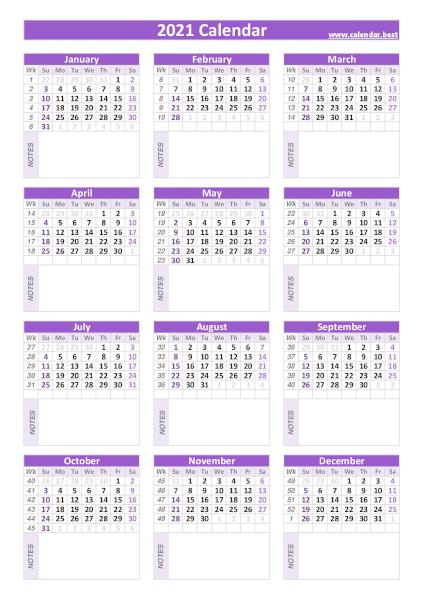 Calendar with weeks 2021