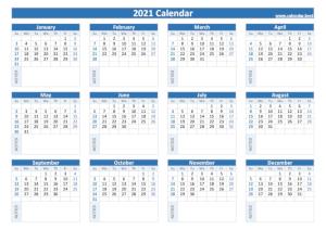 2021 calendar with blank notes