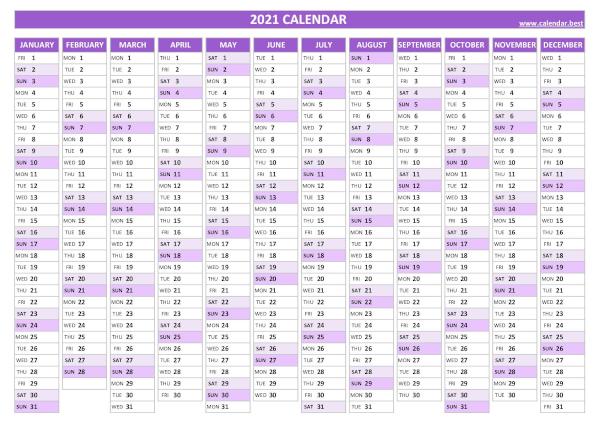 2021 yearly calendar