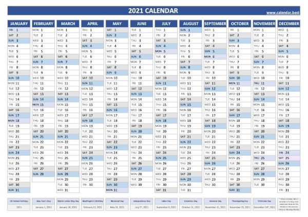 2021 yearly calendar with holidays
