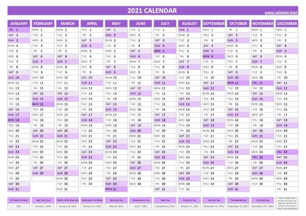 2021 yearly calendar with holidays