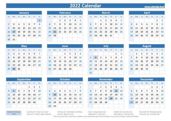 Monthly Calendar With Holidays 2022 2022 Calendar With Holidays (Us Federal Holidays)