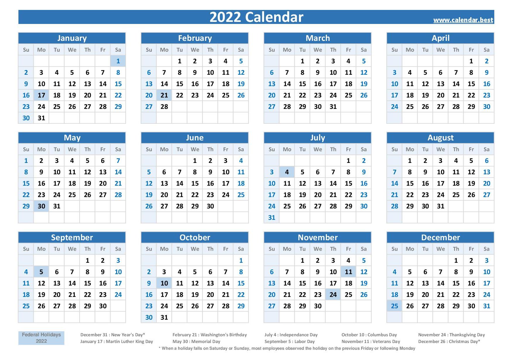 2022 Calendar With Week Numbers