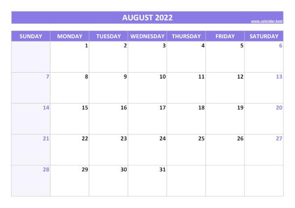 August calendar 2022