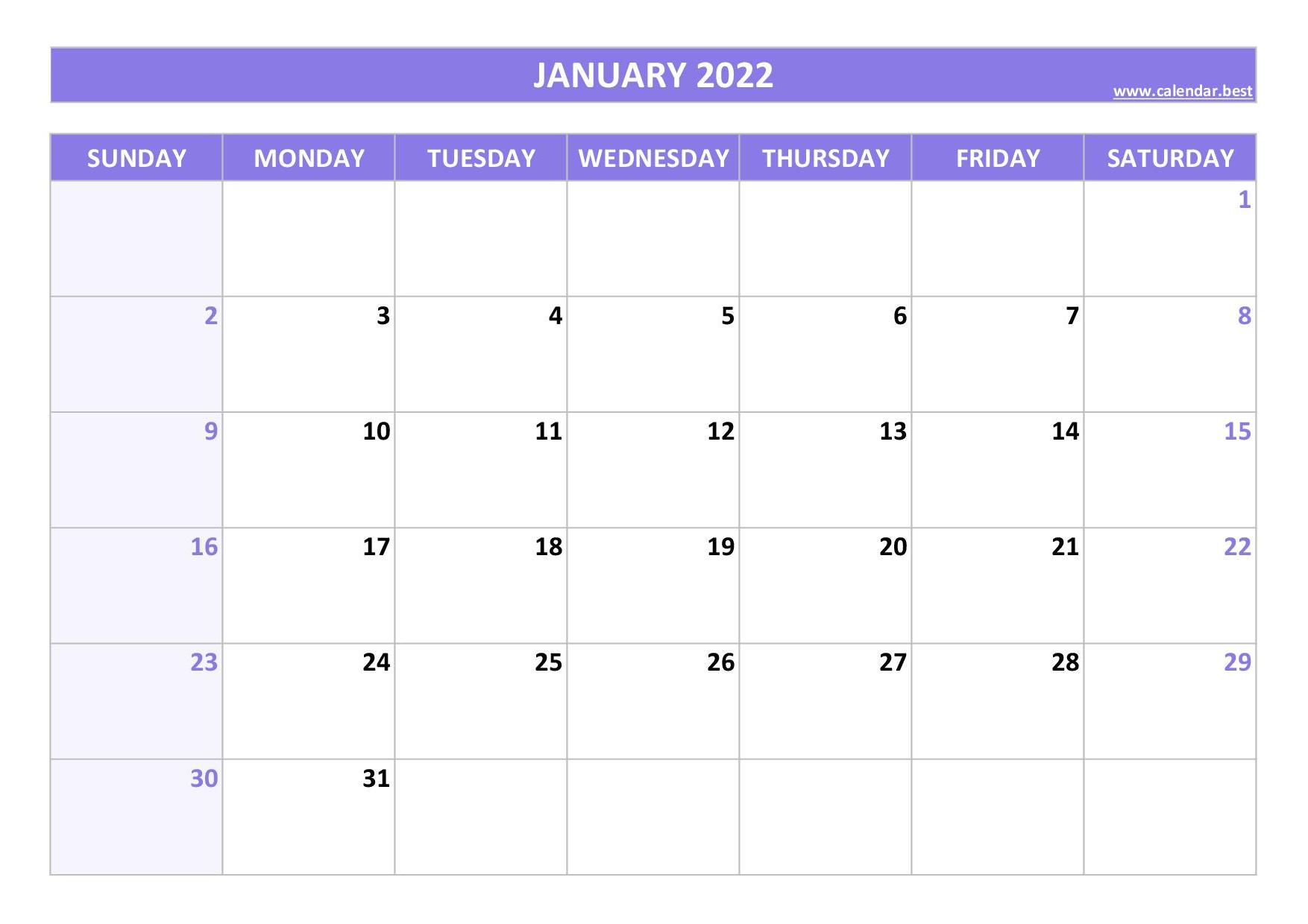 Free Printable January 2022 Calendars Wiki Calendar January 2022