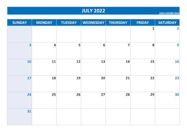 July calendar 2022