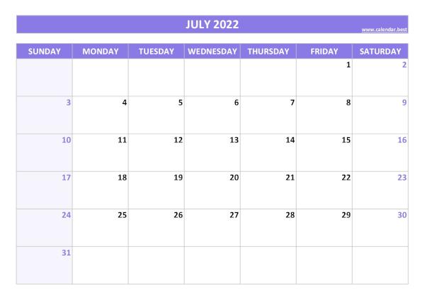 July calendar 2022