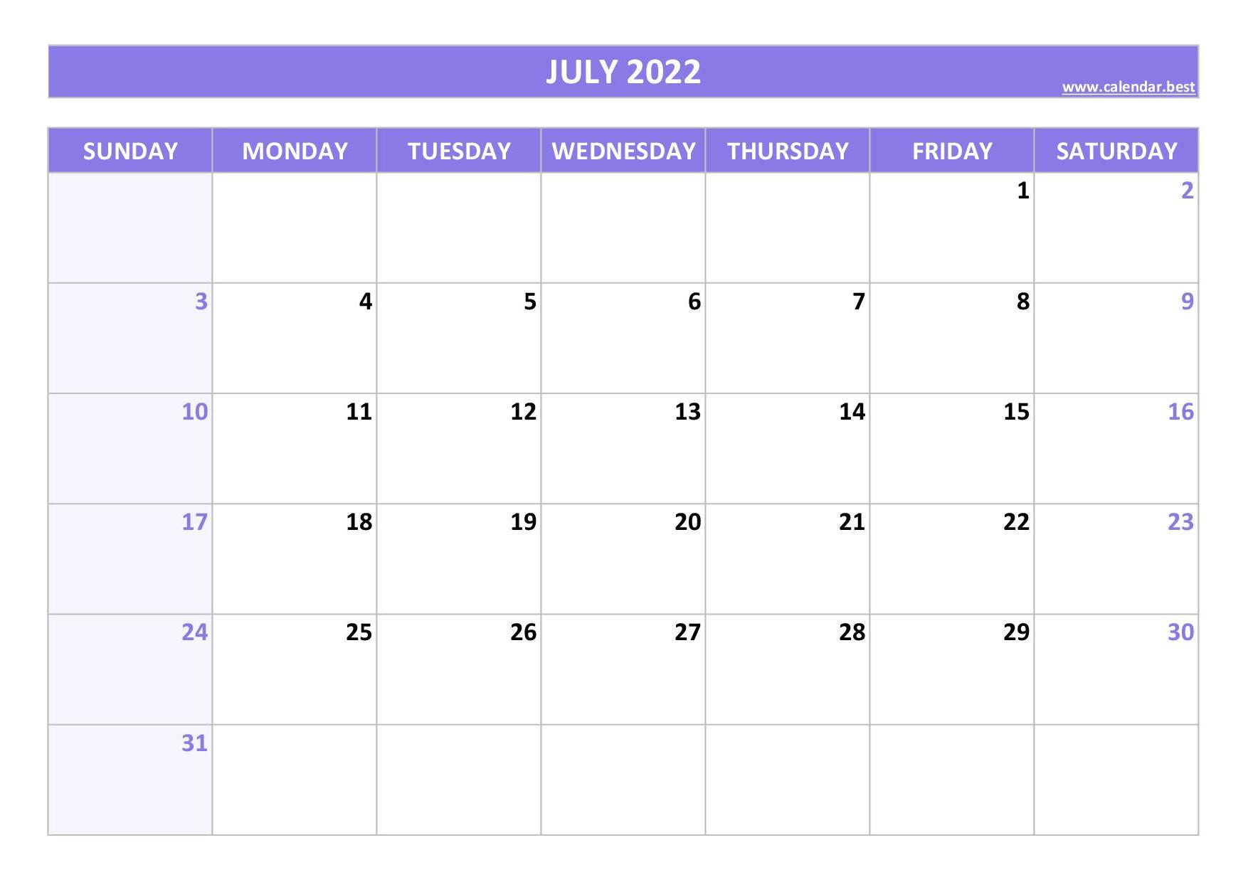 July 2022 Calendar Calendar best July 2022 Calendar Calendar best