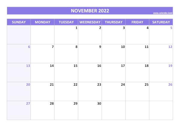 November calendar 2022