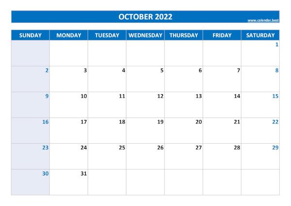 October calendar 2022
