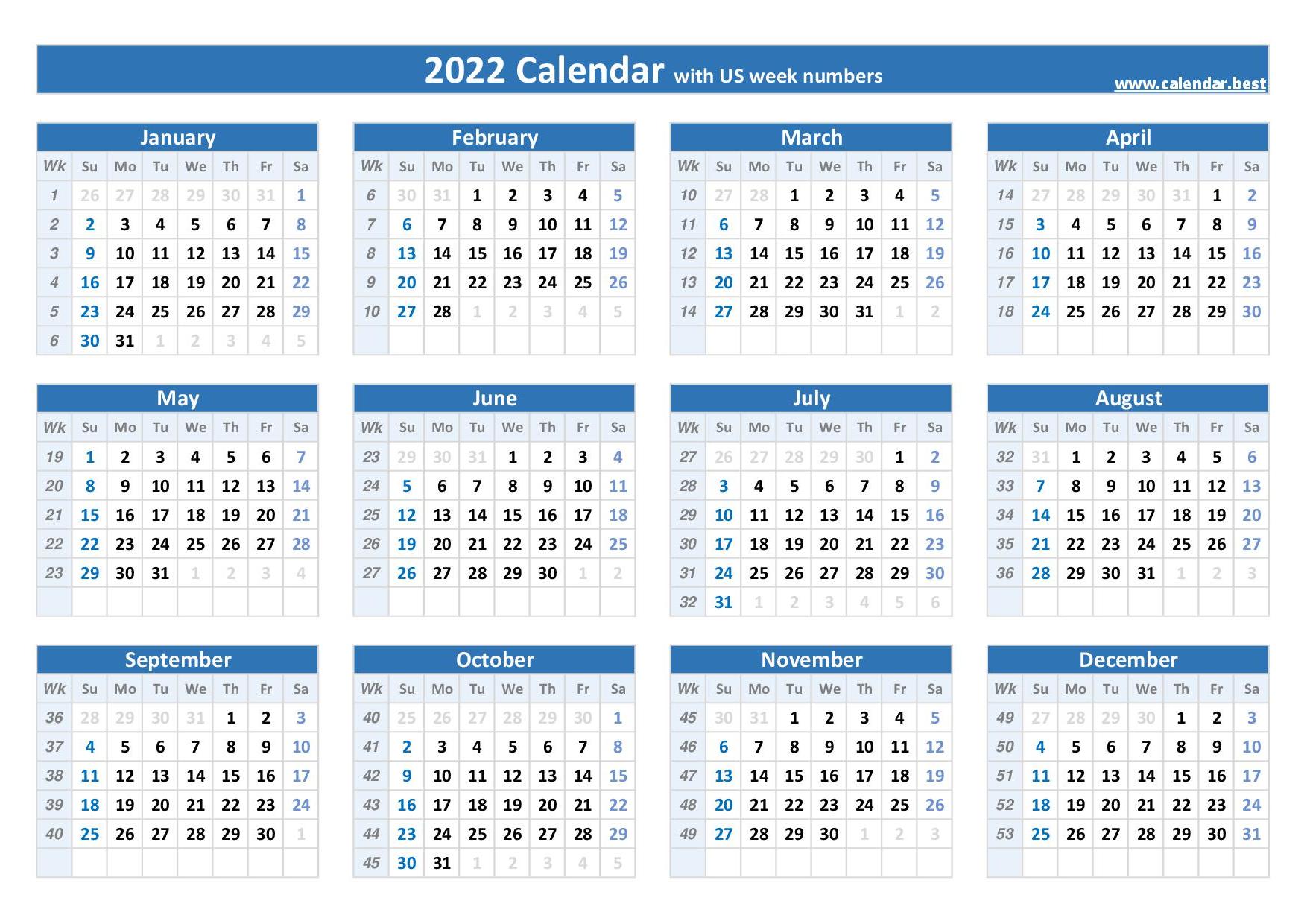 Onvermijdelijk Beïnvloeden getrouwd Week Numbers for 2022 : list and calendar -Calendar.best