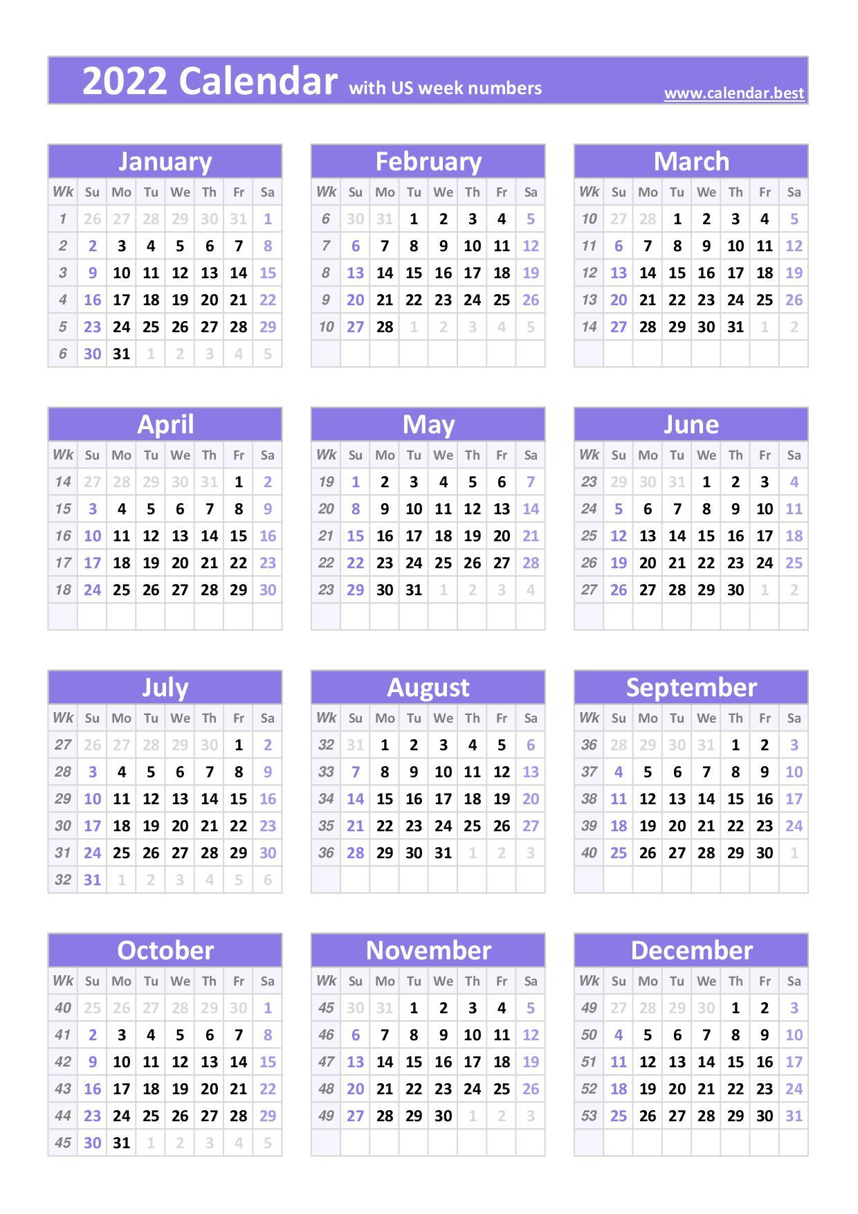 2022 calendar with week numbers (US and ISO week numbers) 2022 calendar with week numbers (US and ISO week numbers)