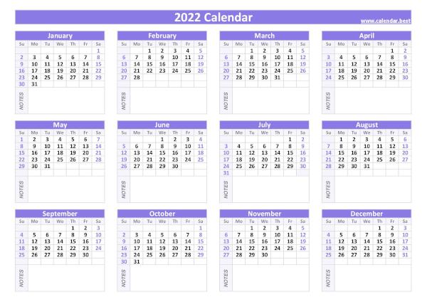 Printable Calendar 2022 With Notes 2022 Calendar With Week Numbers