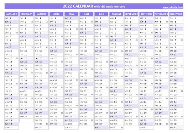 2022 Calendar With Week Numbers US And ISO Week Numbers 2022 Calendar With Week Numbers US And ISO Week Numbers