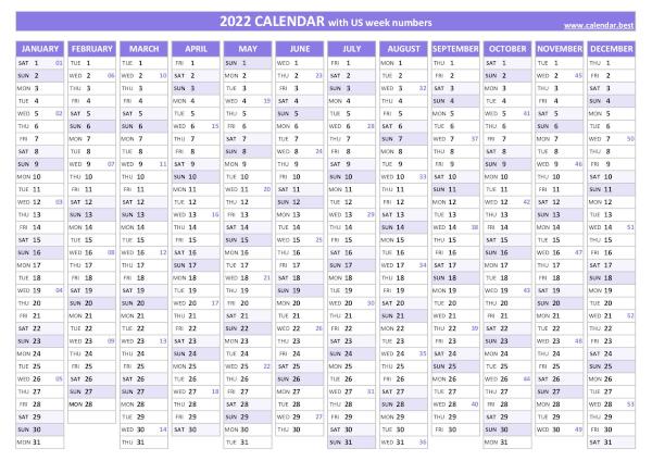 2022 calendar with week numbers (US and ISO week numbers) 2022 calendar with week numbers (US and ISO week numbers)