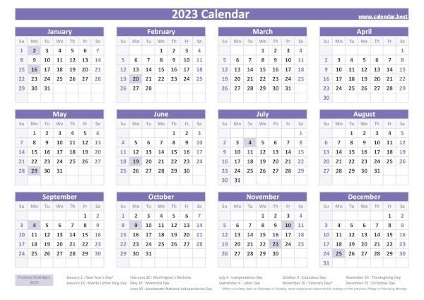 2023 calendar with holidays