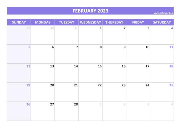 February calendar 2023