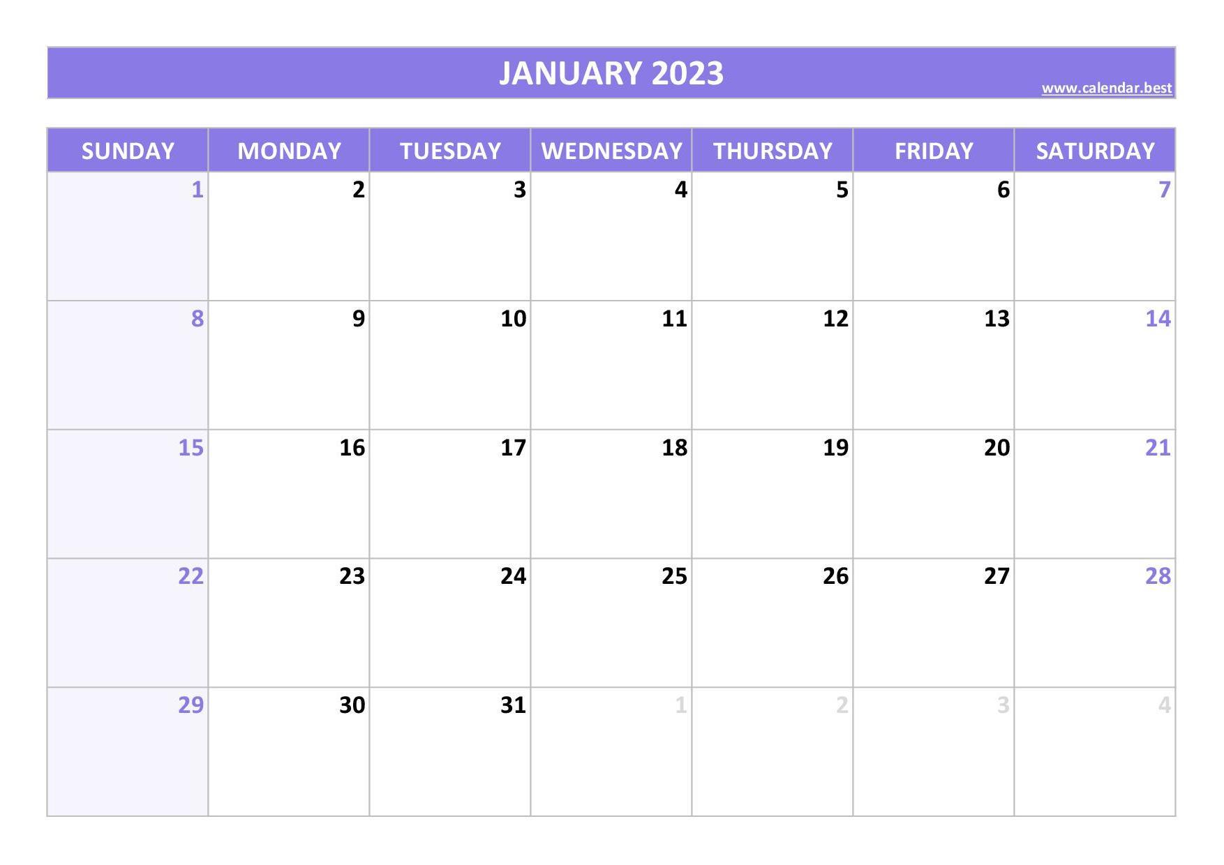 January 2023 Calendar Calendarbest