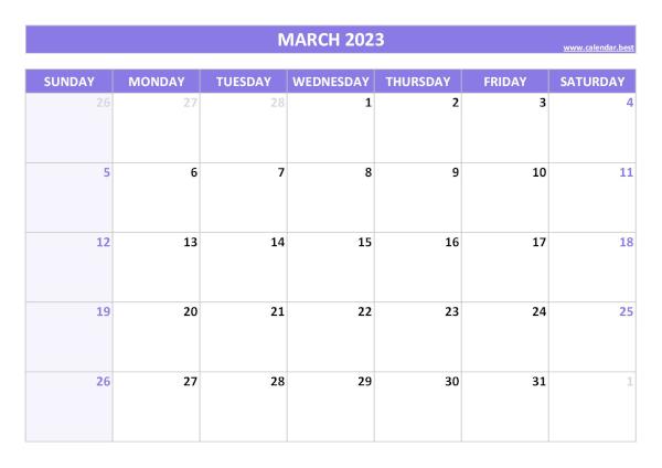 March calendar 2023