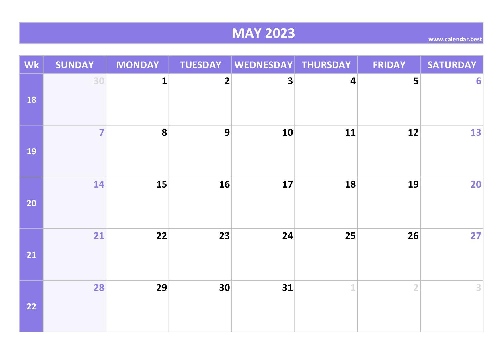 May 2023 calendar -Calendar.best