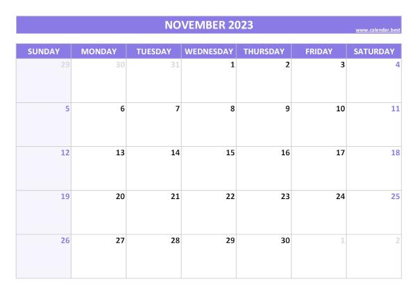 November calendar 2023