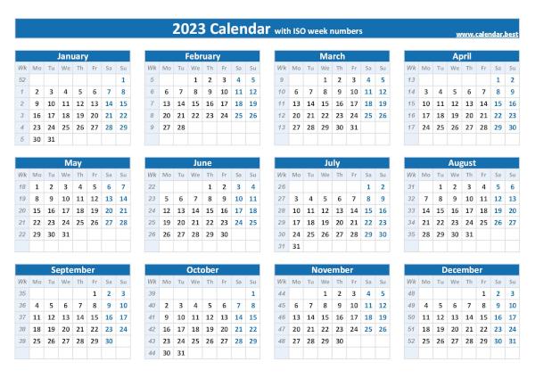 Weeks calendar 2023.