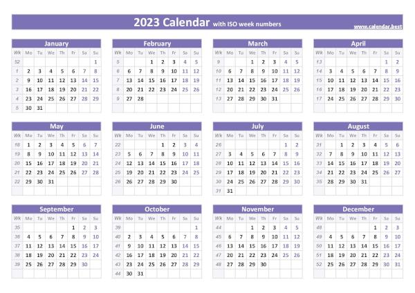 2023 calendar with week numbers (US and ISO week numbers) 2023 calendar with week numbers (US and ISO week numbers)