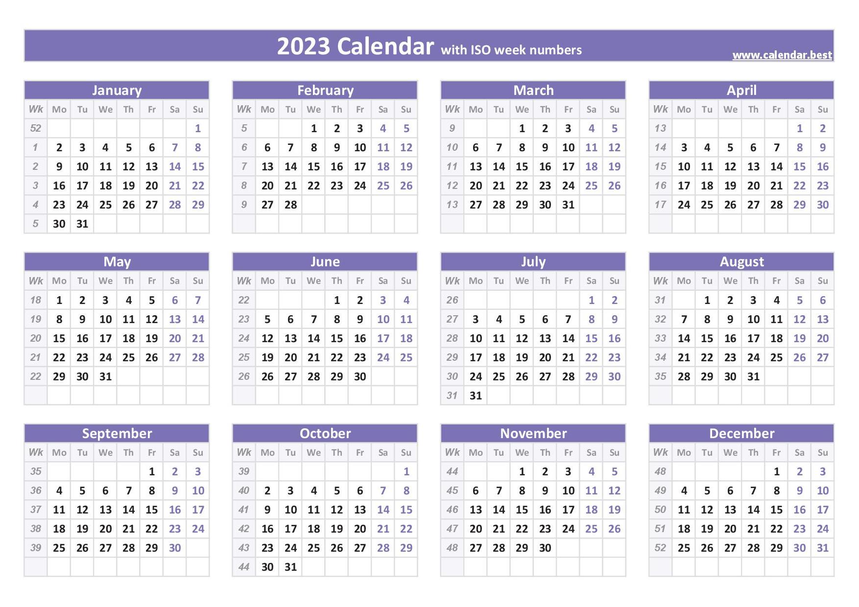 2023 Calendar With Week Numbers Printable Calendar 2023