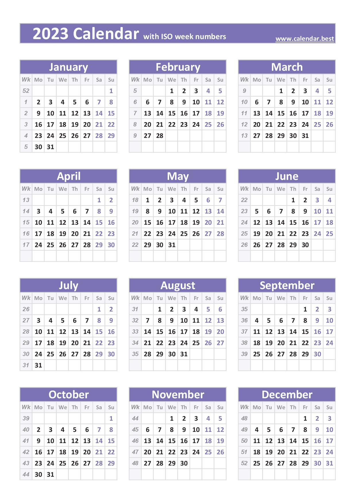 2023 calendar with week numbers (US and ISO week numbers) 2023 calendar with week numbers (US and ISO week numbers)